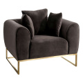 Golden Stainless Steel Legs Living Room Furniture Sets Modern Grey Velvet Upholstered One Seater Sofa